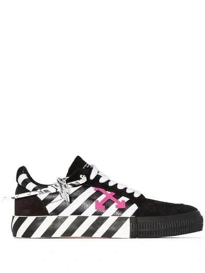 Off-white Striped Canvas And Suede Sneakers In Black