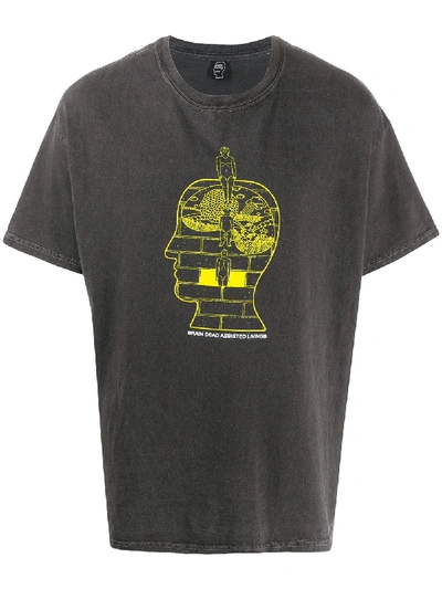 Brain Dead Syd Short Sleeve Tee - Anthracite In Antracite/giallo
