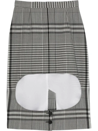 Burberry Check Technical Wool Step-through Skirt In Black