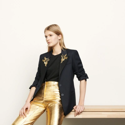 Sandro Tailored Jacket With Jewelled Patches In Navy Blue