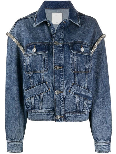 Sandro Denim Jacket Finished With Rhinestones In Blue | ModeSens