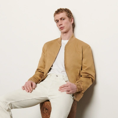 Sandro Japanese Cotton Varsity Jacket In Beige