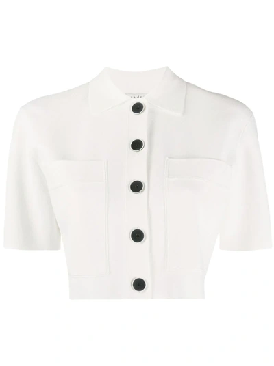 Sandro Cropped Shirt-style Knitted Cardigan In White