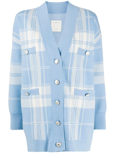 Sandro Oversized Checked Cardigan In Blue