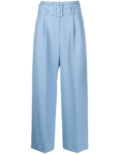 Sandro Wide-leg Trousers With A Belt In Blue