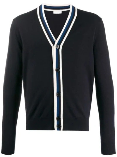 Sandro Buttoned Cardigan With Striped Trim In Blue