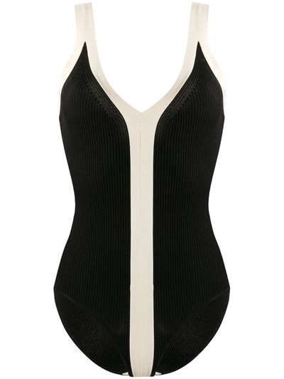 Sandro Two-tone Knitted Bodysuit With Straps In Black