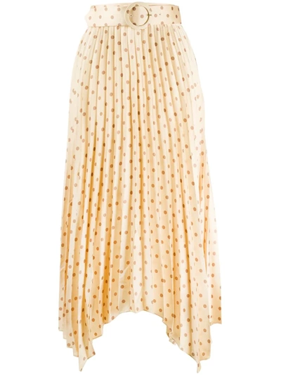 Sandro Pleated And Printed Skirt With Belt In Yellow