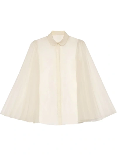 Gucci Flare Pleated Sleeve Silk Polyester Organdy Blouse In White