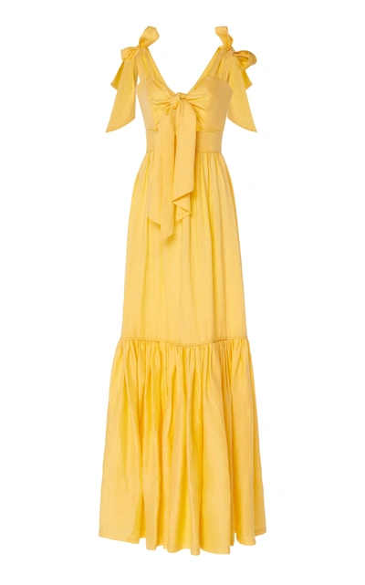 Costarellos Tie-front Cut-out Linen Maxi Dress In Yellow