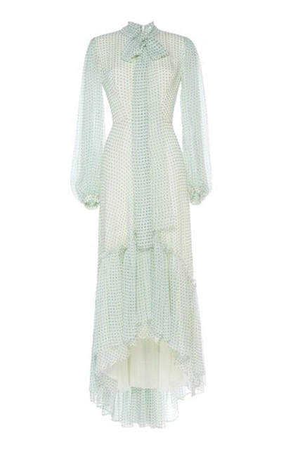 Costarellos Polka-dot Chiffon Fishtail Dress In White