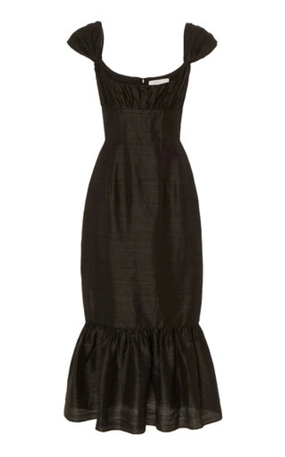 Markarian Mondella Ruffled Silk-dupion Midi Dress In Black