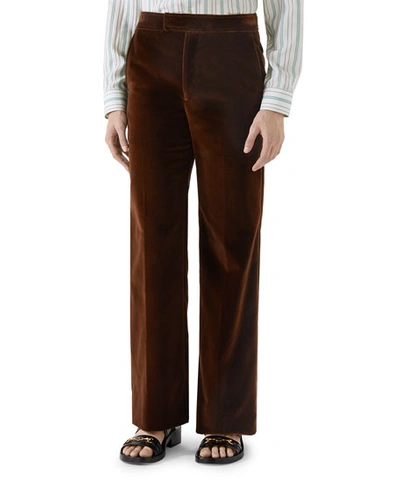 Gucci Men's Velvet Wide-leg Trousers In Brown