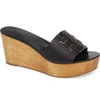 Tory Burch Ines Leather Logo Wedge Sandals In Perfect Black / Silver
