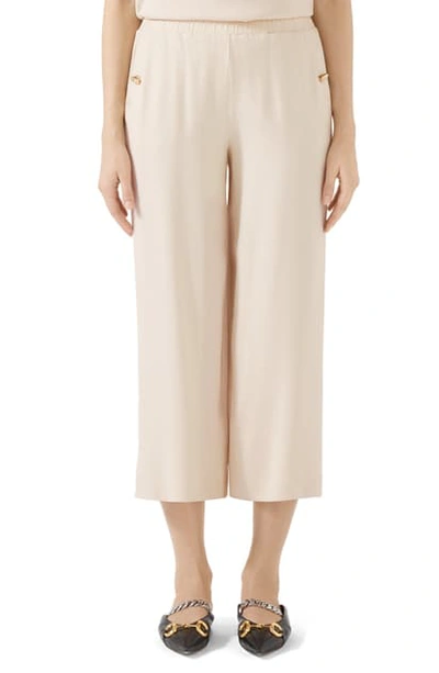 Gucci Technical Jersey Wide-leg Pants With Square G Buckle In 9783 Gardenia/ Mix