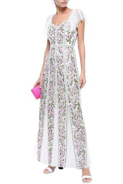 Alice And Olivia Lace And Velvet-trimmed Embroidered Tulle Maxi Dress In Lilac