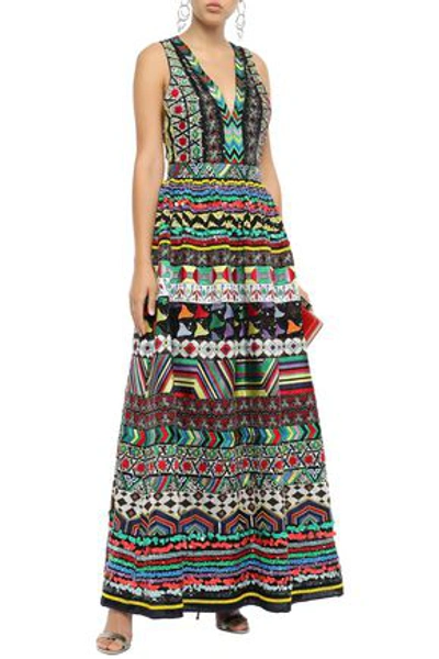 Alice And Olivia Embellished Jacquard Gown In Multicolor