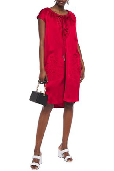 Carven Gathered Quilted Satin Dress In Crimson