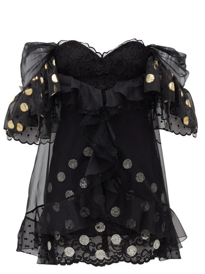 Dundas Embellished Metallic Fil Coupé Chiffon, Point D'esprit And Corded Lace Mini Dress In Black