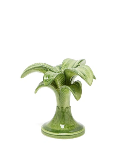 Les Ottomans Palm Tree Small Ceramic Candlestick Holder In Green