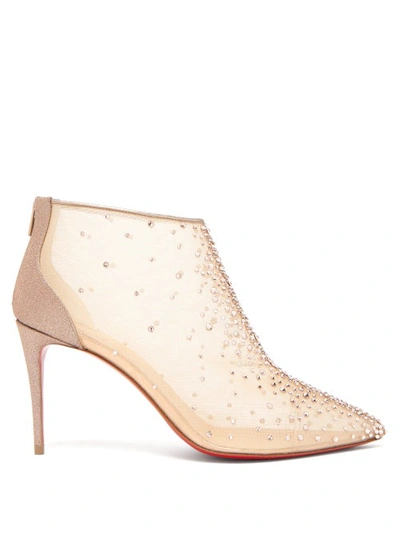 Christian Louboutin Constella 85 Crystal-embellished Mesh Boots In Nude