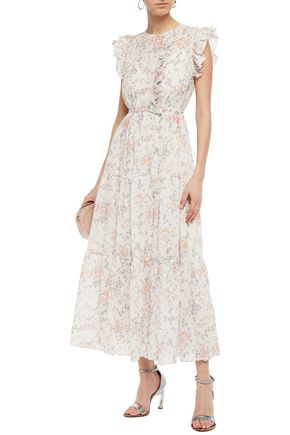 maje floral maxi dress with ruffles