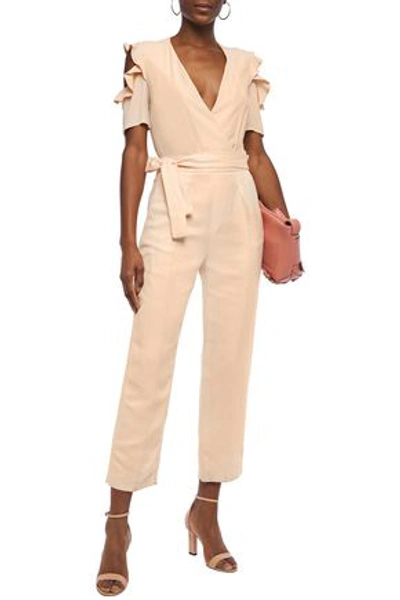 Maje Piruize Cropped Cold-shoulder Crepe De Chine And Stretch-twill Jumpsuit In Peach