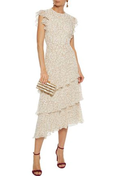 Mikael Aghal Tiered Floral-print Chiffon Midi Dress In Cream