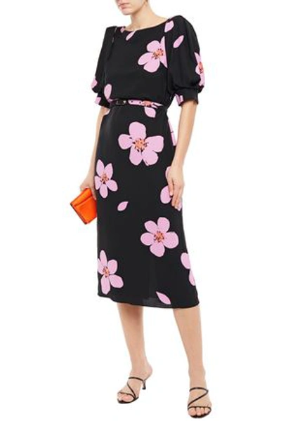 Kate Spade Belted Floral-print Cady Midi Dress In Black | ModeSens