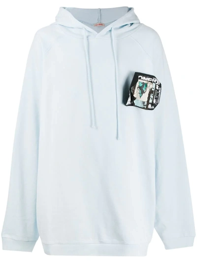 Raf Simons Oversized Cotton Hoodie With Patches And Pins In Light Blue