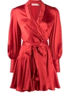 Zimmermann Silk Wrap Mini Dress In Scarlet