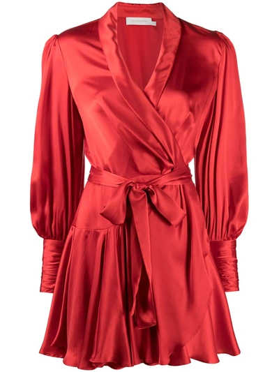 Zimmermann Silk Wrap Mini Dress In Scarlet