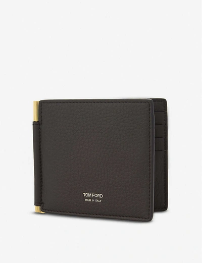 Tom Ford Textured Leather Money Clip Wallet In Dark Chocolate