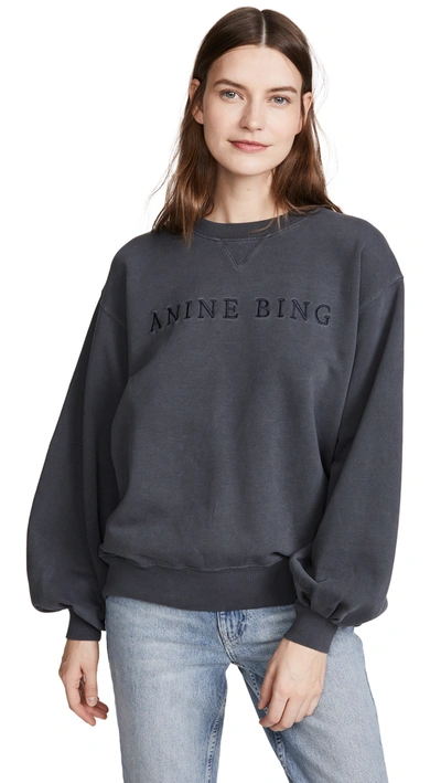 Anine Bing Esme Logo-embroidered Cotton-jersey Jumper In Washed Indigo