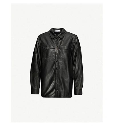 Anine Bing Luke Regular-fit Leather Shirt In Black ModeSens