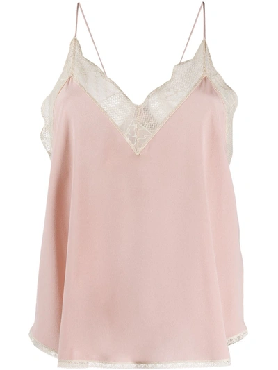 Zadig & Voltaire Christy Lace Trim Silk Top In Pink