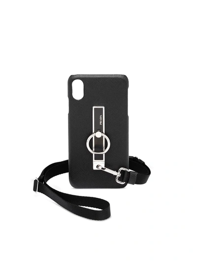 Prada Logo Plaque Ring Iphone Xs Max Cover In Black