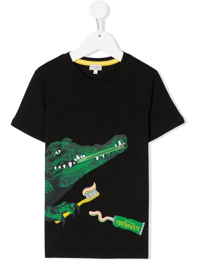 Paul Smith Junior Kids' Crocodile Print Cotton Jersey T-shirt In Black