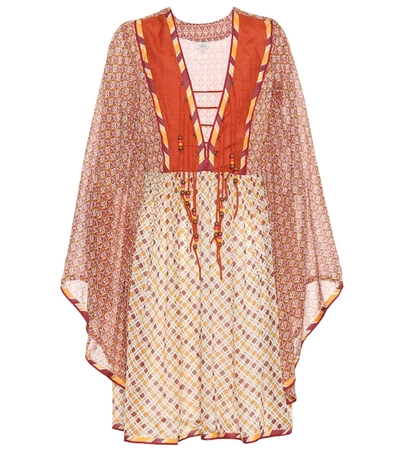 Talitha Jasmin Embellished Lace-up Printed Chiffon Dress In Rust