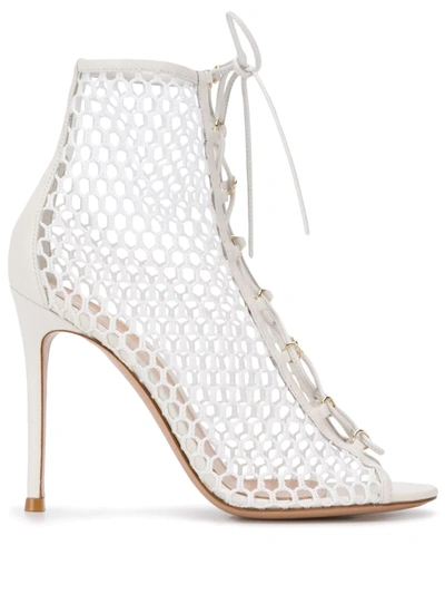 Gianvito Rossi Giada 100 Lace-up Leather-trimmed Lace And Mesh Ankle Boots In White