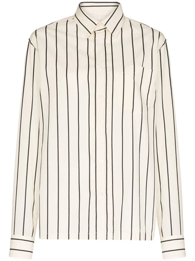 Sunflower Striped Button-down Cotton Shirt In White