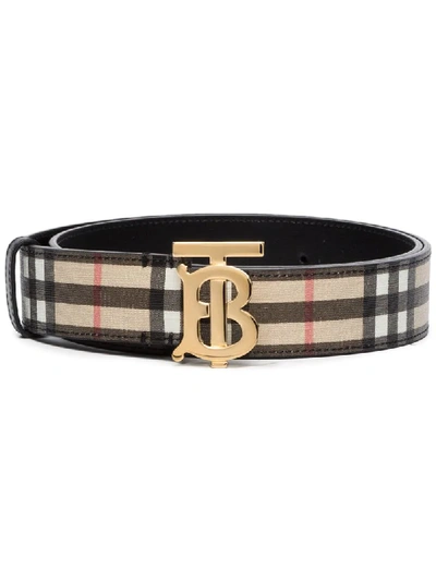 Burberry Monogram-embellished Checked Belt In Brown