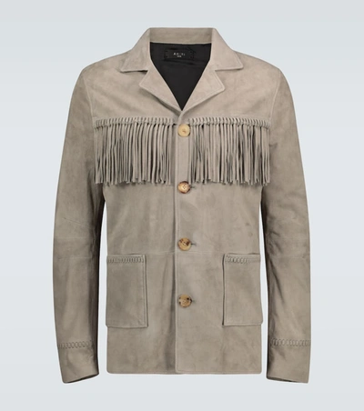 Amiri Fringed Suede Jacket In Grey