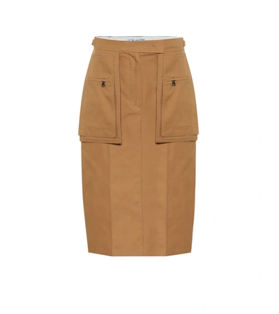 Max Mara High Waist Cotton Twill Skirt W/ Pockets In Light Brown