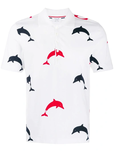 Thom Browne Dolphins Print Cotton Jersey Polo In White