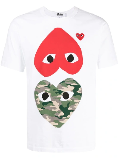 Comme Des Garçons Camo Double Heart T-shirt In White 1