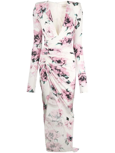 Alexandre Vauthier Rose-print Ruched Dress In Neutrals