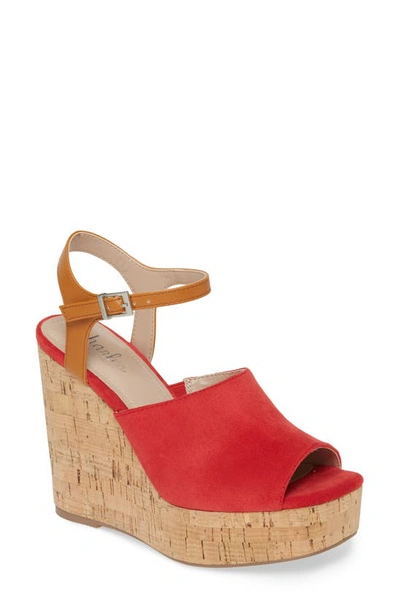 Charles By Charles David Dory Platform Sandal In Hot Red/ Camel Fabric