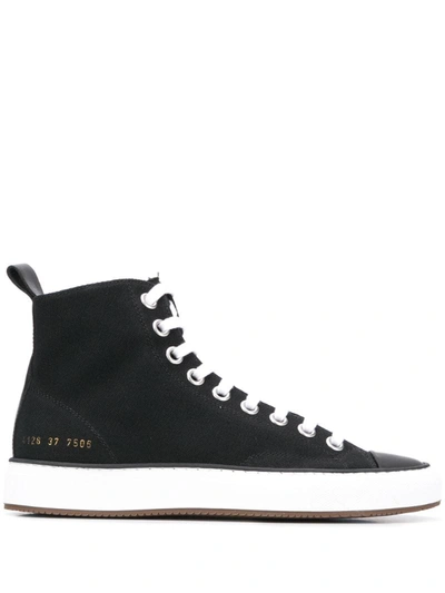 Common Projects High Trainers Gold Foil Article Stamp At Heel Counter In Black