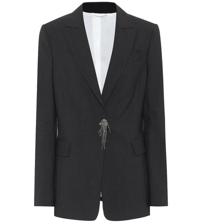 Brunello Cucinelli Tropical Luxury Wool Blazer With Monili And Precious Pin In Black